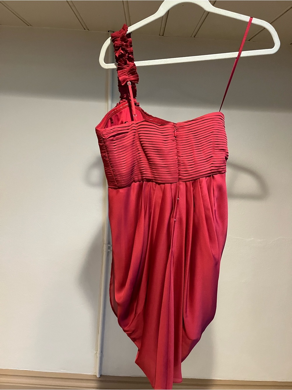 BCBGMaxAzria Red One-Shoulder Ruffle Cocktail Dress - Picture 2 of 5
